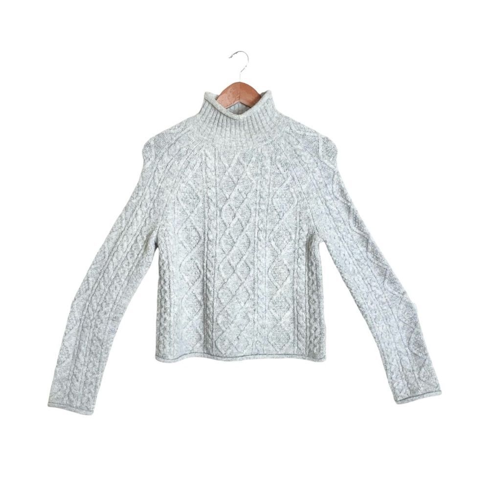 J. Crew Womens Turtleneck Grey Merino Wool Blend Cable-Knit Pullover Sweater - Picture 2 of 6